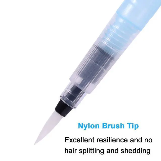 Alt view image 4 of 7 - 6 Pcs Refillable Watercolor Brush Pens, 3 Point Tips, 3 Flat Tips | Water Color Brush Pen Set with Water Reservoir - Water Soluble Colored Pencil & Powdered Pigment Paint - Light Blue