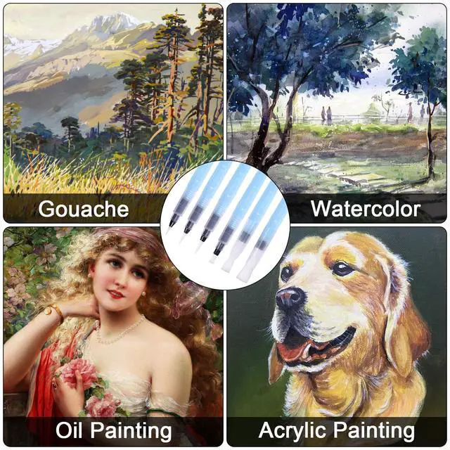Alt view image 7 of 7 - 6 Pcs Refillable Watercolor Brush Pens, 3 Point Tips, 3 Flat Tips | Water Color Brush Pen Set with Water Reservoir - Water Soluble Colored Pencil & Powdered Pigment Paint - Light Blue