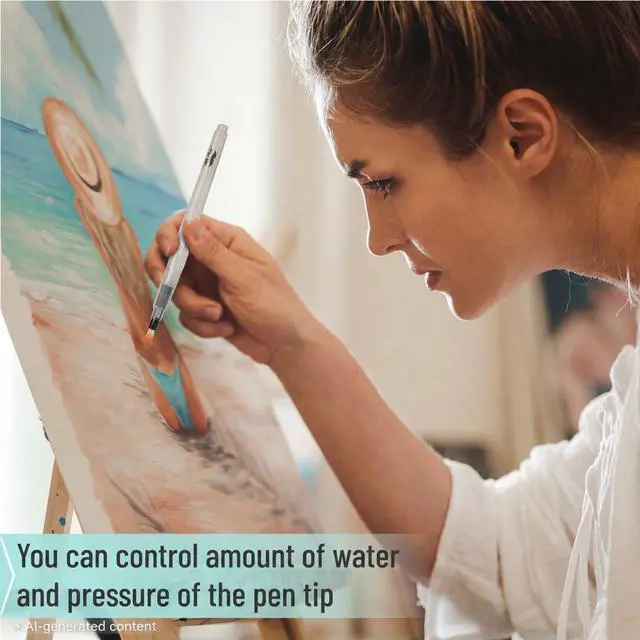 Alt view image 6 of 7 - Watercolor Brush Pens, 12 pcs | 9 x Point Tips and 3 x Flat Tips Styles, Refillable Watercolor Pens for Acrylic, Gouache Painting, Crayons