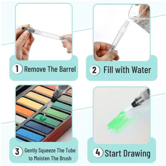 Alt view image 4 of 7 - Watercolor Brush Pens, 12 pcs | 9 x Point Tips and 3 x Flat Tips Styles, Refillable Watercolor Pens for Acrylic, Gouache Painting, Crayons