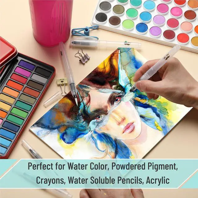 Alt view image 7 of 7 - Watercolor Brush Pens, 12 pcs | 9 x Point Tips and 3 x Flat Tips Styles, Refillable Watercolor Pens for Acrylic, Gouache Painting, Crayons