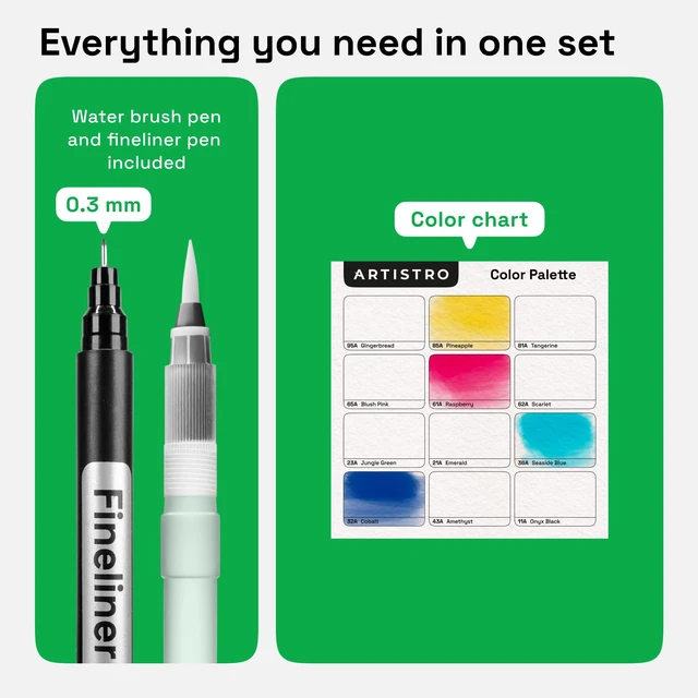 Alt view image 6 of 6 - 12 Watercolor Markers with Flexible Paint Brush Pens for Pros & Beginners - Consistent, Smooth, Bright, Washable, Non-Toxic, Ideal for Coloring, Calligraphy, & Manga
