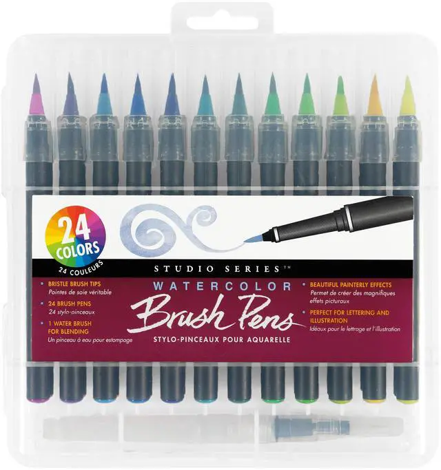 Main image of Studio Series Watercolor Brush Marker Pens (Set of 24 pens, plus bonus water brush), Great for Hand Lettering, Calligraphy, Manga, Comics, Adult Coloring Books, Journals, and all DIY Drawing Art