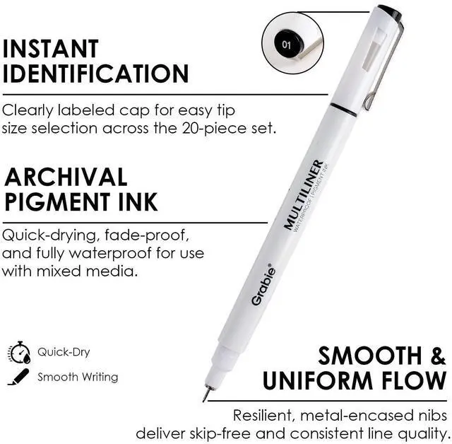 Alt view image 2 of 7 - Micro Fineliner Pens, 6 Black Waterproof Drawing Pens | Waterproof Pigment Ink, 6 Assorted Tip Sizes, Precision Fine Lines, Metal-Clad Nibs, Smooth Ink Flow, Smudge Resistant