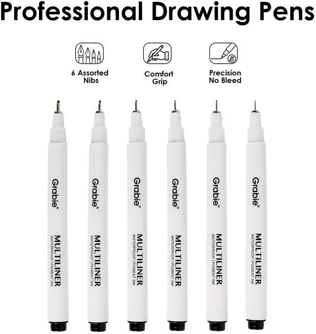 Alt view image 4 of 7 - Micro Fineliner Pens, 6 Black Waterproof Drawing Pens | Waterproof Pigment Ink, 6 Assorted Tip Sizes, Precision Fine Lines, Metal-Clad Nibs, Smooth Ink Flow, Smudge Resistant