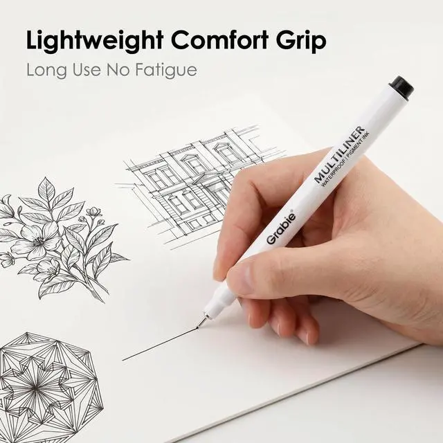 Alt view image 6 of 7 - Micro Fineliner Pens, 6 Black Waterproof Drawing Pens | Waterproof Pigment Ink, 6 Assorted Tip Sizes, Precision Fine Lines, Metal-Clad Nibs, Smooth Ink Flow, Smudge Resistant