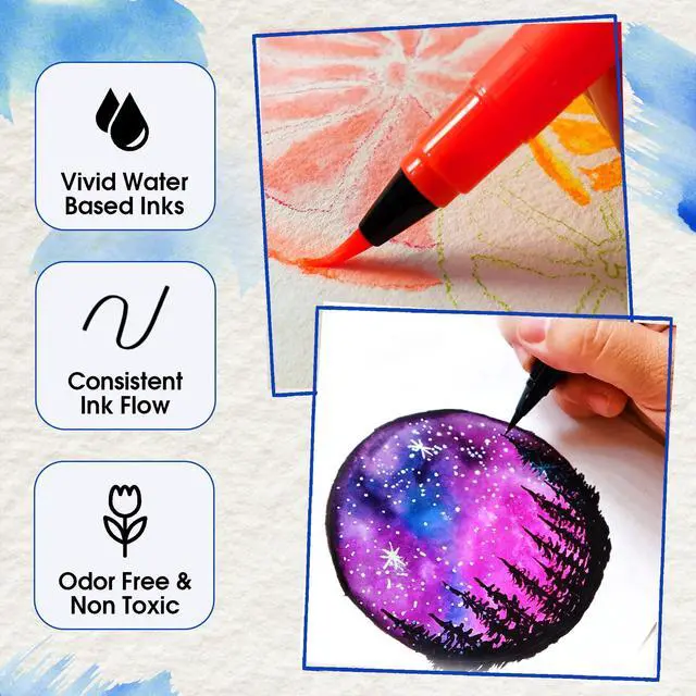 Alt view image 4 of 7 - 28 Watercolor Brush Pens - Drawing Art Supplies for Kids 9-12 | Watercolor Markers - Lettering, Coloring, Calligraphy, 15 Painting Pad, 2 Water Color Markers - Adults, Professional Artist
