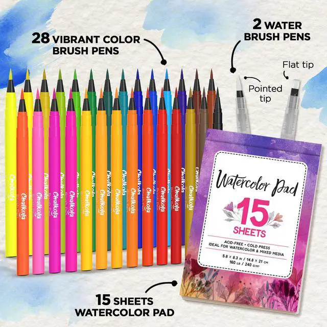Alt view image 2 of 7 - 28 Watercolor Brush Pens - Drawing Art Supplies for Kids 9-12 | Watercolor Markers - Lettering, Coloring, Calligraphy, 15 Painting Pad, 2 Water Color Markers - Adults, Professional Artist