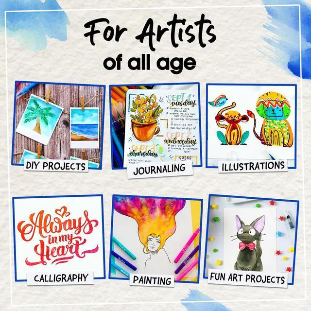 Alt view image 6 of 7 - 28 Watercolor Brush Pens - Drawing Art Supplies for Kids 9-12 | Watercolor Markers - Lettering, Coloring, Calligraphy, 15 Painting Pad, 2 Water Color Markers - Adults, Professional Artist