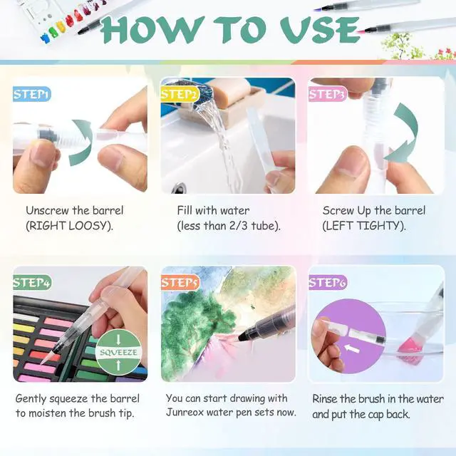Alt view image 3 of 7 - 12Pcs Watercolor Brush Pens, Leakproof, 6 Point Tips, 6 Flat Tips | Portable Water Brush Pens for Travel, Perfect for Aquarelle, Gouache, Acrylics, Refillable Paint Pens, Arts Value Set, Gift