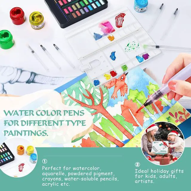 Alt view image 6 of 7 - 12Pcs Watercolor Brush Pens, Leakproof, 6 Point Tips, 6 Flat Tips | Portable Water Brush Pens for Travel, Perfect for Aquarelle, Gouache, Acrylics, Refillable Paint Pens, Arts Value Set, Gift