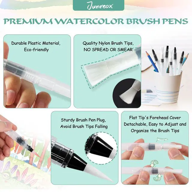 Alt view image 5 of 7 - 12Pcs Watercolor Brush Pens, Leakproof, 6 Point Tips, 6 Flat Tips | Portable Water Brush Pens for Travel, Perfect for Aquarelle, Gouache, Acrylics, Refillable Paint Pens, Arts Value Set, Gift