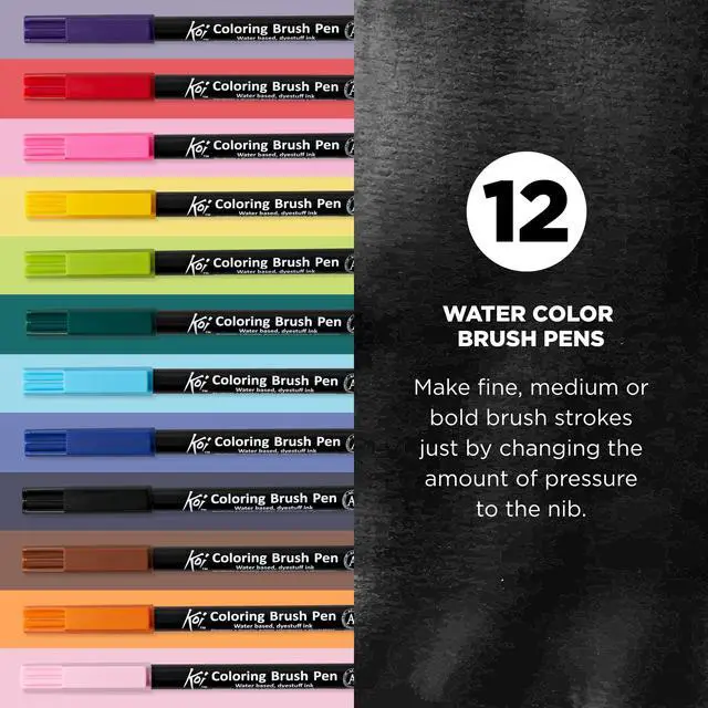 Alt view image 3 of 6 - XBR-12SA 12-Piece Koi Assorted Coloring Brush Pen Set