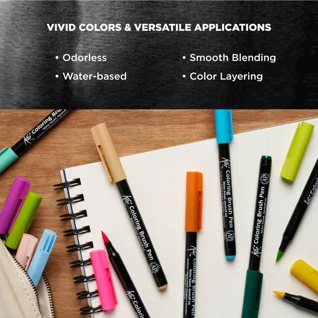 Alt view image 5 of 6 - XBR-12SA 12-Piece Koi Assorted Coloring Brush Pen Set