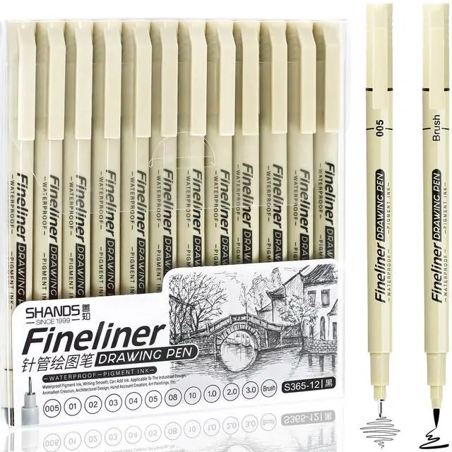 Main image of Micro Fineliner Black Drawing Pens,12 Waterproof Watercolor Painting Art Supplies Adults Anime Gifts Artist Fine Line Marker Archival Ink Micron Set Sketch Outline Manga Sketching Zentangle Teen Stuff