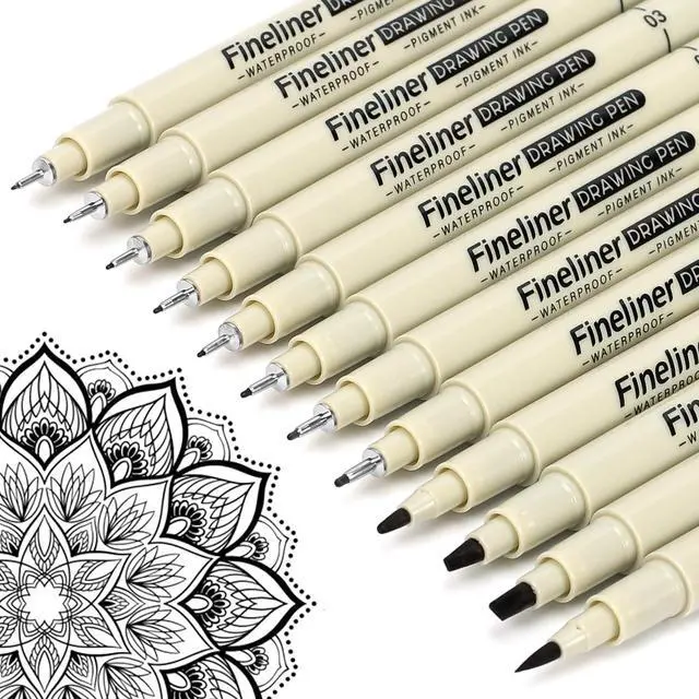 Alt view image 2 of 6 - Micro Fineliner Black Drawing Pens,12 Waterproof Watercolor Painting Art Supplies Adults Anime Gifts Artist Fine Line Marker Archival Ink Micron Set Sketch Outline Manga Sketching Zentangle Teen Stuff