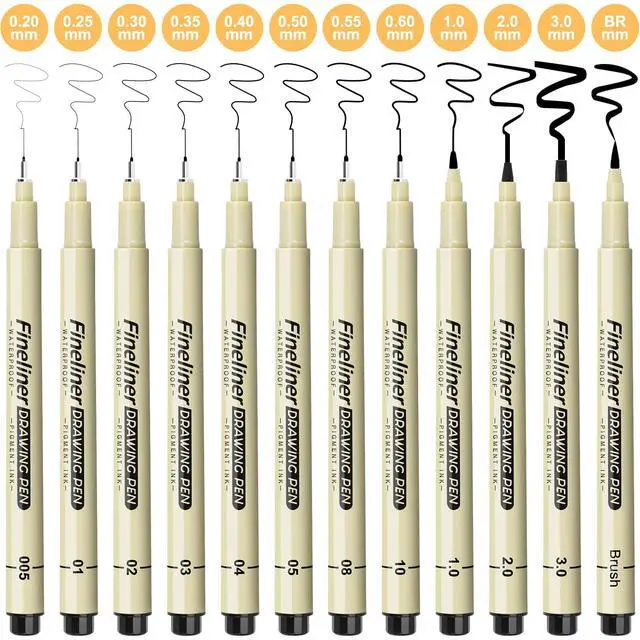Alt view image 3 of 6 - Micro Fineliner Black Drawing Pens,12 Waterproof Watercolor Painting Art Supplies Adults Anime Gifts Artist Fine Line Marker Archival Ink Micron Set Sketch Outline Manga Sketching Zentangle Teen Stuff