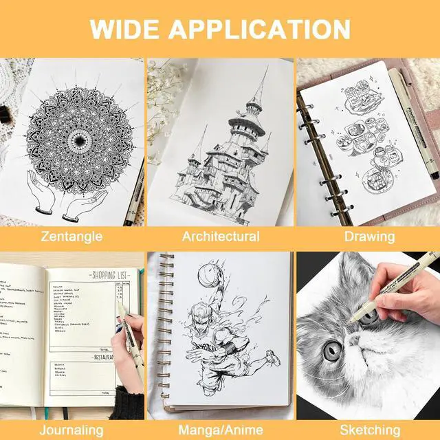 Alt view image 6 of 6 - Micro Fineliner Black Drawing Pens,12 Waterproof Watercolor Painting Art Supplies Adults Anime Gifts Artist Fine Line Marker Archival Ink Micron Set Sketch Outline Manga Sketching Zentangle Teen Stuff