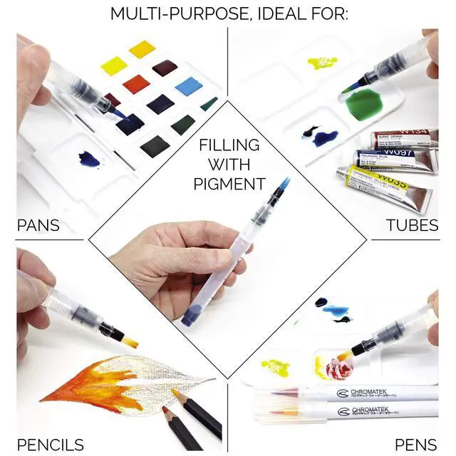 Alt view image 4 of 7 - AquaPens. Set of 6 Refillable Aqua Watercolor Brushes with Nylon Tips. Easy Water Brush Pens for Painting. Blending & Calligraphy. Includes Online Video Tutorials & Templates