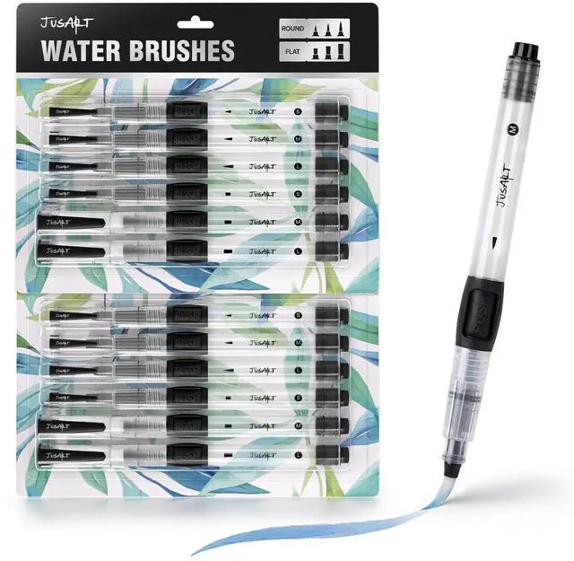 Main image of Water Brush Pens 12-Pack Leak-Proof Refillable Watercolor Pens | Pointed & Flat Tip Styles for Acrylic Gouache Watercolor Painting - Portable Water Brush for Artists Beginners Adults