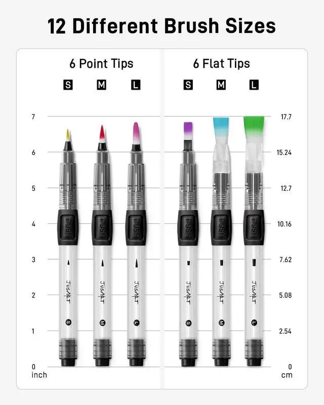 Alt view image 2 of 7 - Water Brush Pens 12-Pack Leak-Proof Refillable Watercolor Pens | Pointed & Flat Tip Styles for Acrylic Gouache Watercolor Painting - Portable Water Brush for Artists Beginners Adults