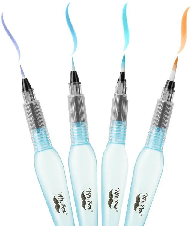 Main image of Watercolor Brush Pens, 4 pcs, 4 x Point Tips, Blue Set, Large | Nylon Bristles, Refillable Watercolor Pens for Acrylic, Gouache, Crayons, Ideal for Artists, Drawing, Sketching