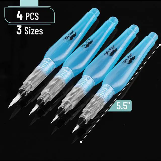 Alt view image 2 of 6 - Watercolor Brush Pens, 4 pcs, 4 x Point Tips, Blue Set, Large | Nylon Bristles, Refillable Watercolor Pens for Acrylic, Gouache, Crayons, Ideal for Artists, Drawing, Sketching