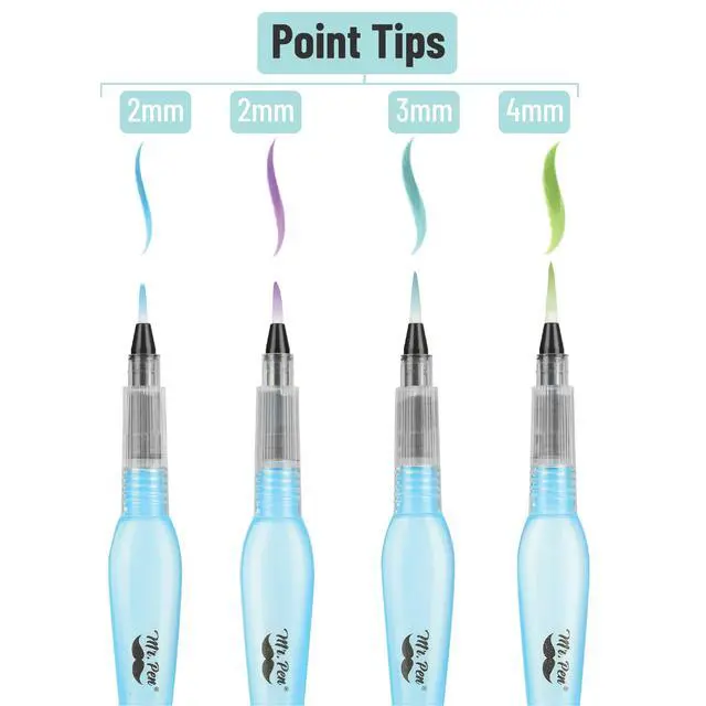 Alt view image 3 of 6 - Watercolor Brush Pens, 4 pcs, 4 x Point Tips, Blue Set, Large | Nylon Bristles, Refillable Watercolor Pens for Acrylic, Gouache, Crayons, Ideal for Artists, Drawing, Sketching
