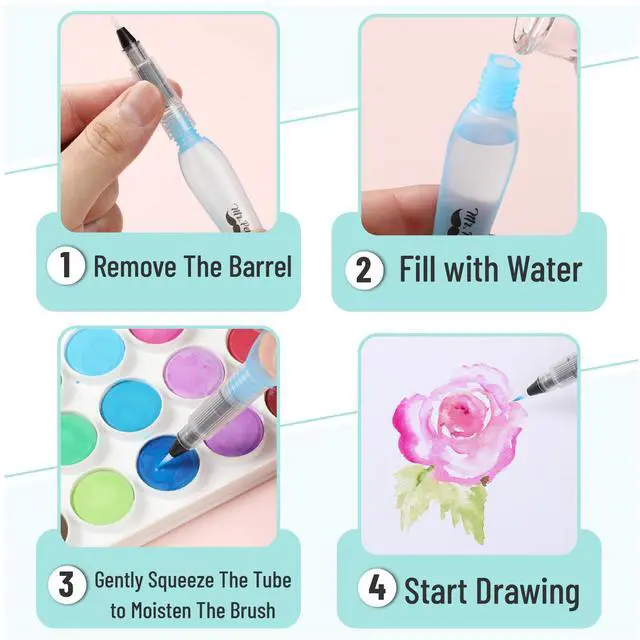 Alt view image 4 of 6 - Watercolor Brush Pens, 4 pcs, 4 x Point Tips, Blue Set, Large | Nylon Bristles, Refillable Watercolor Pens for Acrylic, Gouache, Crayons, Ideal for Artists, Drawing, Sketching