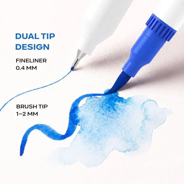 Alt view image 3 of 7 - 120 Watercolor Markers Set | Water Color Pens with Brush & Fineliner, Water-Based Art Markers | Dual Tip Markers for Adult Coloring, Lettering, Calligraphy, Sketching, Journaling & Illustration