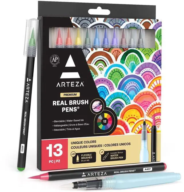 Main image of Real Brush Pens, 12 Watercolor Pens, Drawing Markers with Flexible Brush Tips, Watercolor Markers for Artists, and Beginners | Smooth Ink Flow