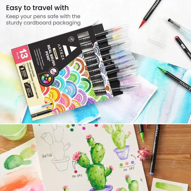 Alt view image 3 of 7 - Real Brush Pens, 12 Watercolor Pens, Drawing Markers with Flexible Brush Tips, Watercolor Markers for Artists, and Beginners | Smooth Ink Flow
