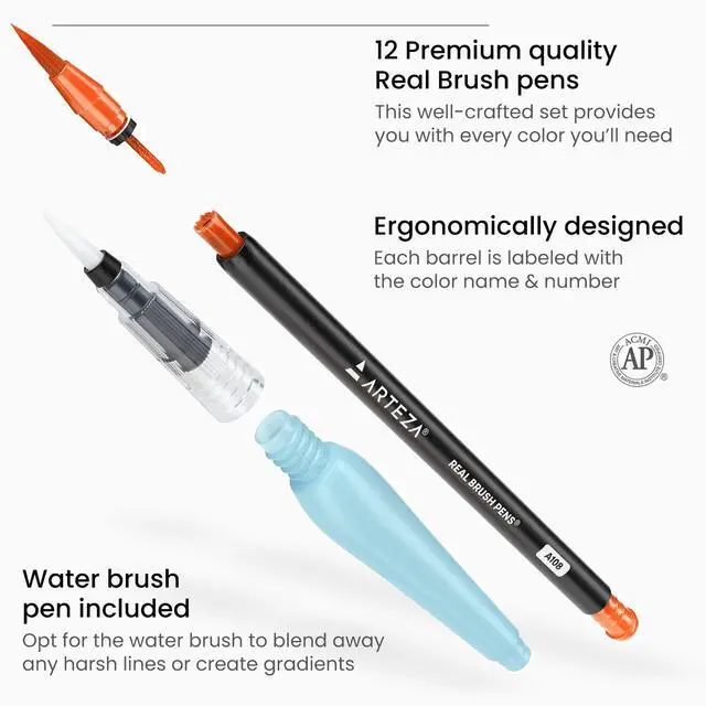 Alt view image 4 of 7 - Real Brush Pens, 12 Watercolor Pens, Drawing Markers with Flexible Brush Tips, Watercolor Markers for Artists, and Beginners | Smooth Ink Flow