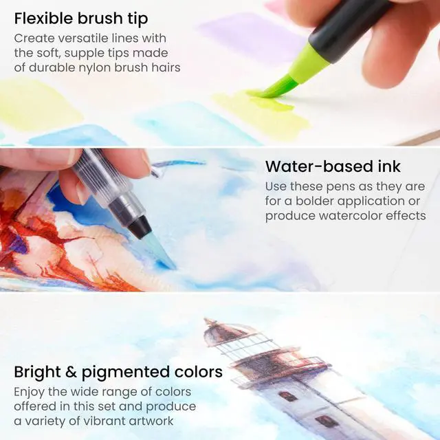 Alt view image 5 of 7 - Real Brush Pens, 12 Watercolor Pens, Drawing Markers with Flexible Brush Tips, Watercolor Markers for Artists, and Beginners | Smooth Ink Flow