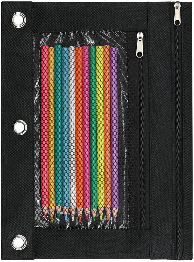 Main image of Pencil Pouch for 3 Ring Binder, Pencil Case with Zipper, 600D Fabric Pencil Pouch Bag Holder Accessories, Clear Window Pencil Case Aesthetic Back to School Organizer Pockets for Boy Girl (Black)