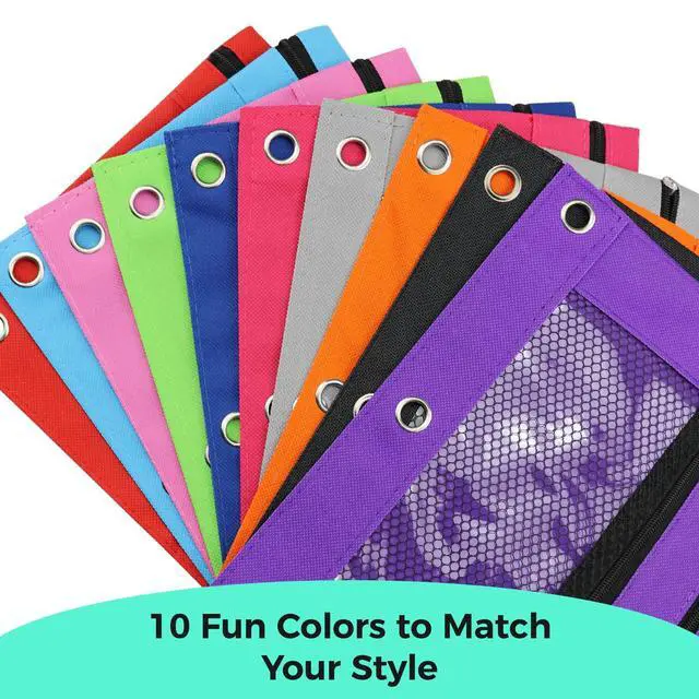 Alt view image 7 of 7 - Pencil Pouch for 3 Ring Binder, Pencil Case with Zipper, 600D Fabric Pencil Pouch Bag Holder Accessories, Clear Window Pencil Case Aesthetic Back to School Organizer Pockets for Boy Girl (Black)