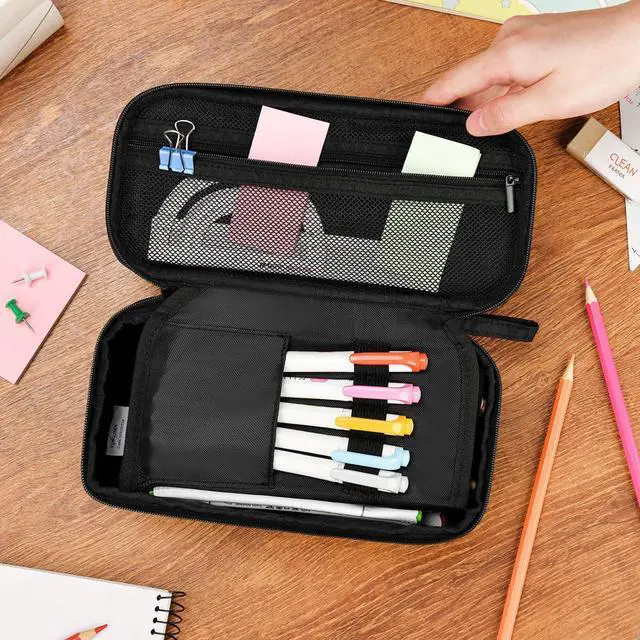 Alt view image 2 of 7 - Foldable Pencil Case Pouch Bag for Boys Teens Big Capacity Box,Black | Expandable,Cute,Durable Zipper,Lightweight,Aesthetic,Back to School Supplies Gift for Kids Students College Adults Preppy