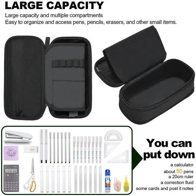 Alt view image 6 of 7 - Foldable Pencil Case Pouch Bag for Boys Teens Big Capacity Box,Black | Expandable,Cute,Durable Zipper,Lightweight,Aesthetic,Back to School Supplies Gift for Kids Students College Adults Preppy