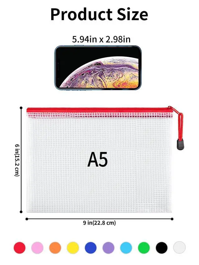 Alt view image 2 of 7 - A5 Mesh Zipper Pouches, 6x9inch Pencil Pouches for School, 30 Pack | 10 Colors Mesh Zipper Pouches, Waterproof Zipper Reusable Pouch for Office Supplies, Cosmetics, Bikini, Travel Storage