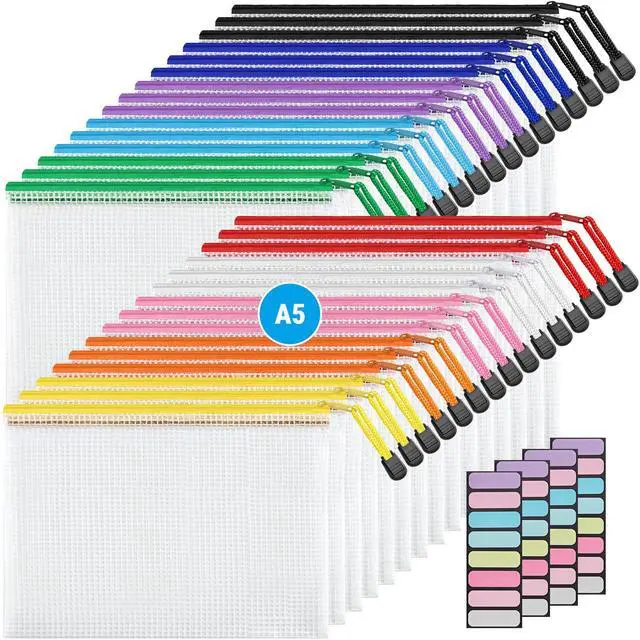 Main image of A5 Mesh Zipper Pouches, 6x9inch Pencil Pouches for School, 30 Pack | 10 Colors Mesh Zipper Pouches, Waterproof Zipper Reusable Pouch for Office Supplies, Cosmetics, Bikini, Travel Storage
