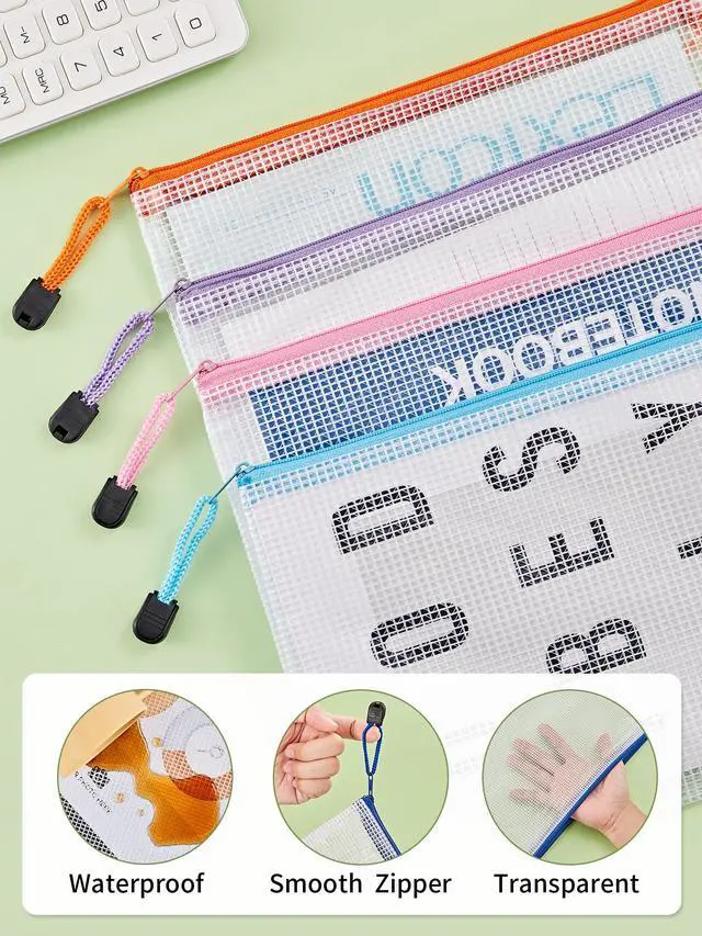 Alt view image 3 of 7 - A5 Mesh Zipper Pouches, 6x9inch Pencil Pouches for School, 30 Pack | 10 Colors Mesh Zipper Pouches, Waterproof Zipper Reusable Pouch for Office Supplies, Cosmetics, Bikini, Travel Storage