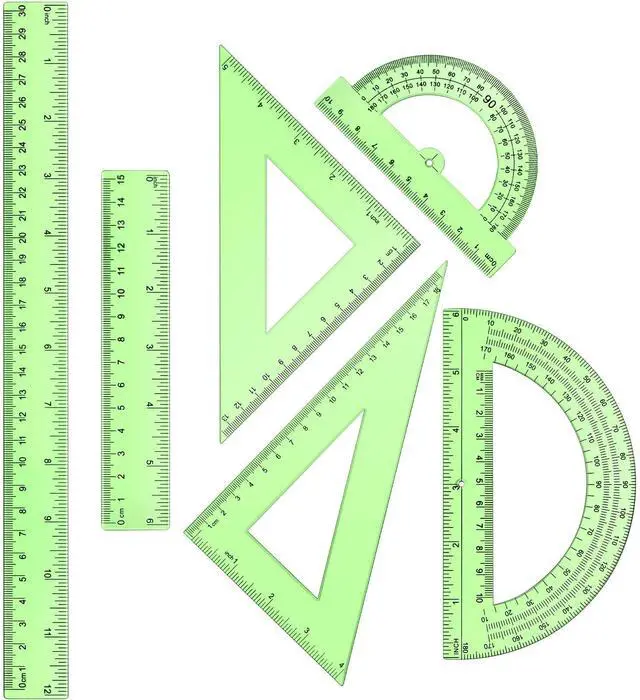 Main image of 6 Pcs Math Geometry Ruler Straight Protractor Triangle, Green