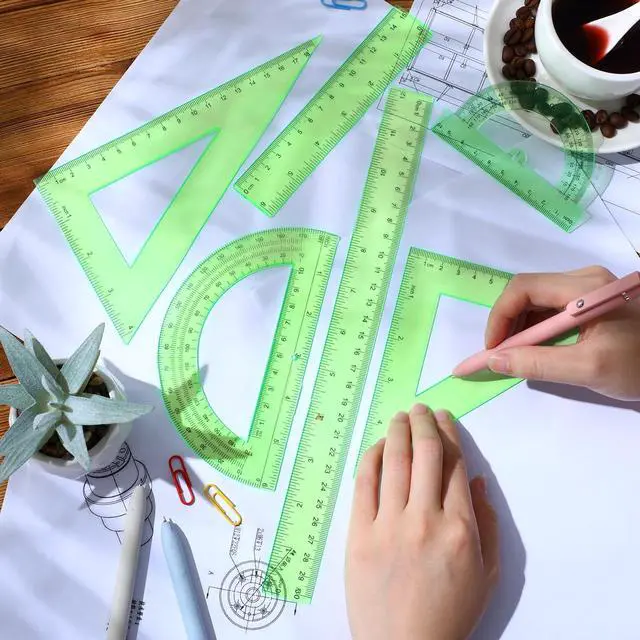 Alt view image 5 of 7 - 6 Pcs Math Geometry Ruler Straight Protractor Triangle, Green