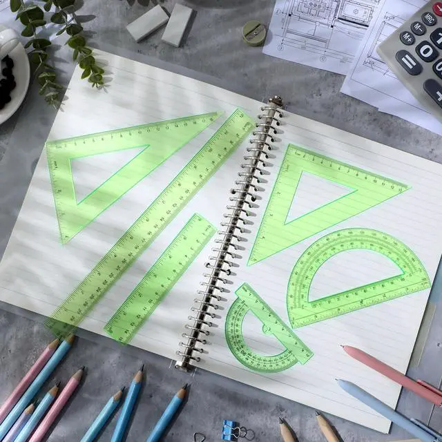 Alt view image 4 of 7 - 6 Pcs Math Geometry Ruler Straight Protractor Triangle, Green