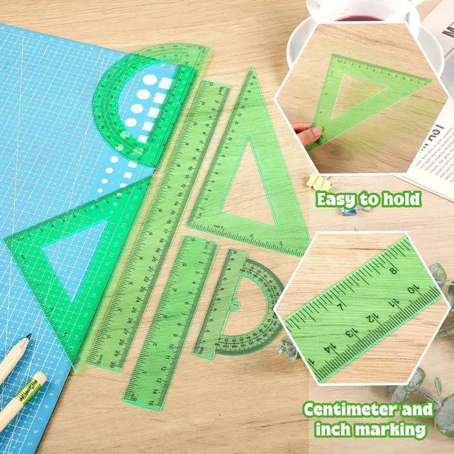 Alt view image 6 of 7 - 6 Pcs Math Geometry Ruler Straight Protractor Triangle, Green