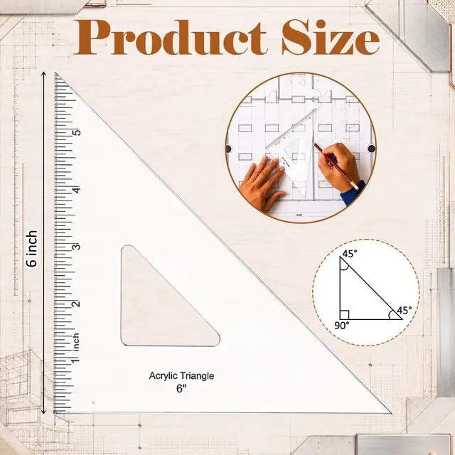 Alt view image 2 of 7 - 6 Inch Drafting Triangle 45/90 Degree, Clear Acrylic, Inking Edge | Drafting Triangle, Inking Edge, Technical Drawing Tools, Design, Architect and Engineering, Student, Carpenter & Woodworker