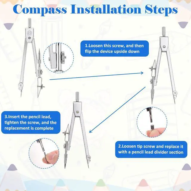Alt view image 5 of 7 - 7 Pcs Geometry Kit with Ruler, Triangle Ruler, Protractor and Compass Set | 12'' & 6'' Straight Rulers, 45°/60°Triangle Ruler, 6" & 4" Protractors, Compass, Geometry, Drafting, Math, School, Office