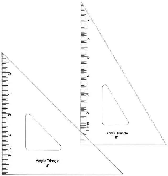 Main image of 2 Pack Triangle Ruler, 30/60 & 45/90, Clear Acrylic, Inking Edge | Drafting Triangle, 8 inch 30/60, 6 inch 45/90 Degree, Technical Drawing Tools, Design, Architect and Engineering, Student
