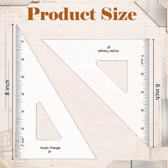 Alt view image 2 of 7 - 2 Pack Triangle Ruler, 30/60 & 45/90, Clear Acrylic, Inking Edge | Drafting Triangle, 8 inch 30/60, 6 inch 45/90 Degree, Technical Drawing Tools, Design, Architect and Engineering, Student