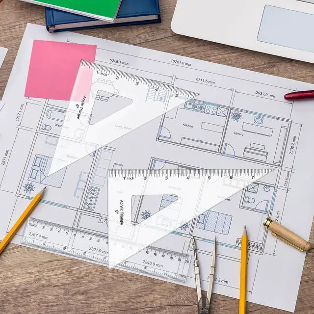 Alt view image 4 of 7 - 2 Pack Triangle Ruler, 30/60 & 45/90, Clear Acrylic, Inking Edge | Drafting Triangle, 8 inch 30/60, 6 inch 45/90 Degree, Technical Drawing Tools, Design, Architect and Engineering, Student